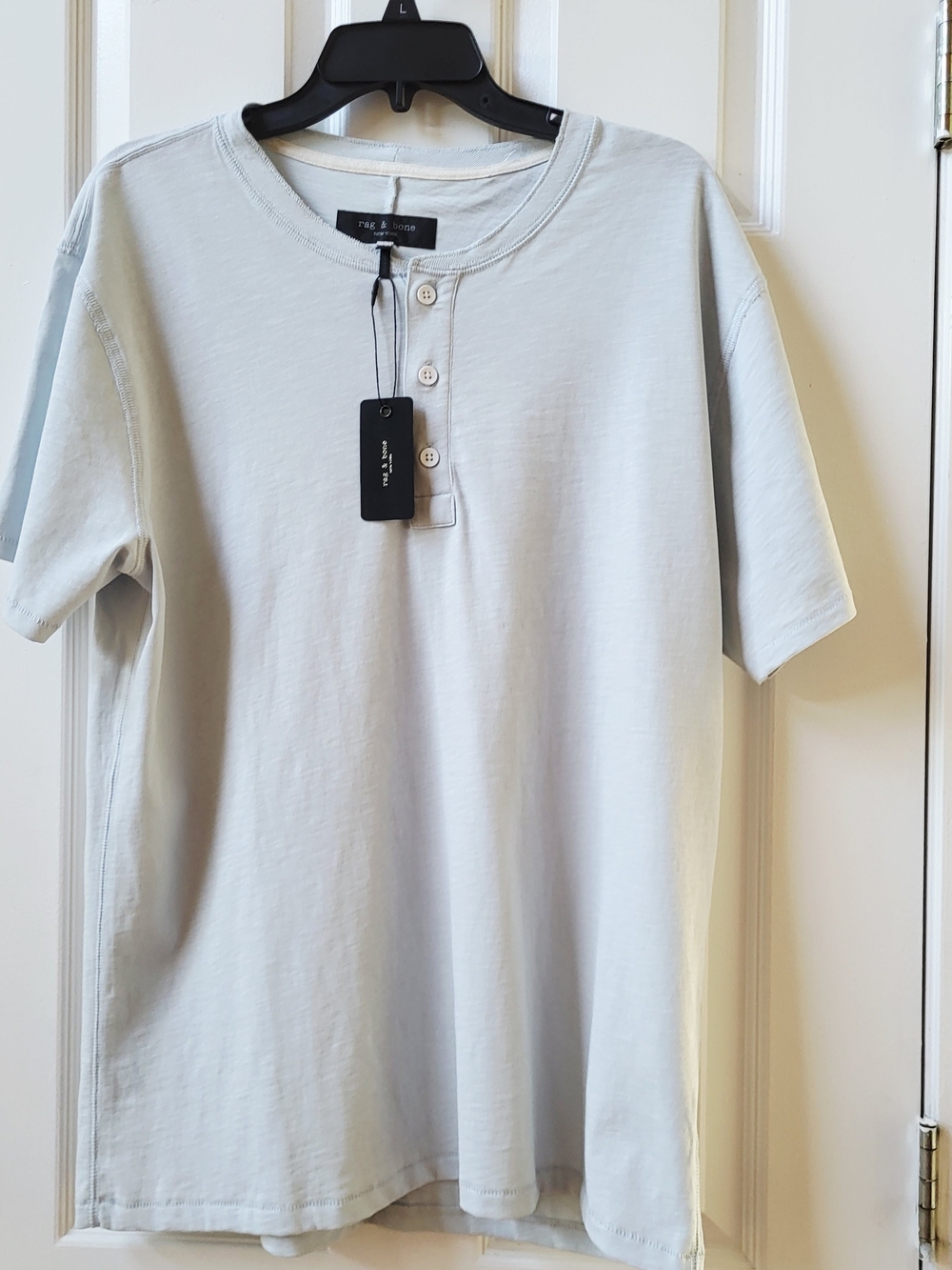 rag & bone Classic Slub Jersey Henley Short Sleeve Cloud Blue Sz XXL Cotton NWT